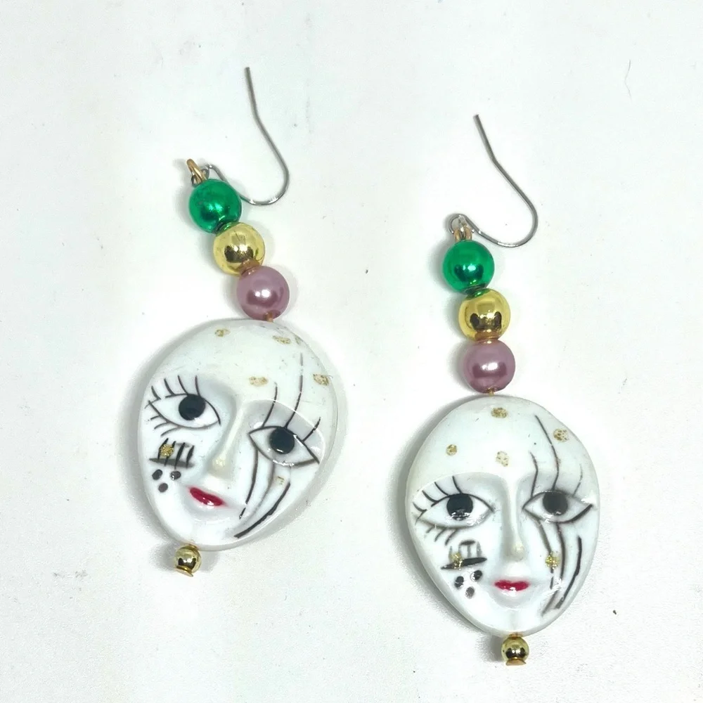 Mardi Gras Carnival 2 Face Earrings